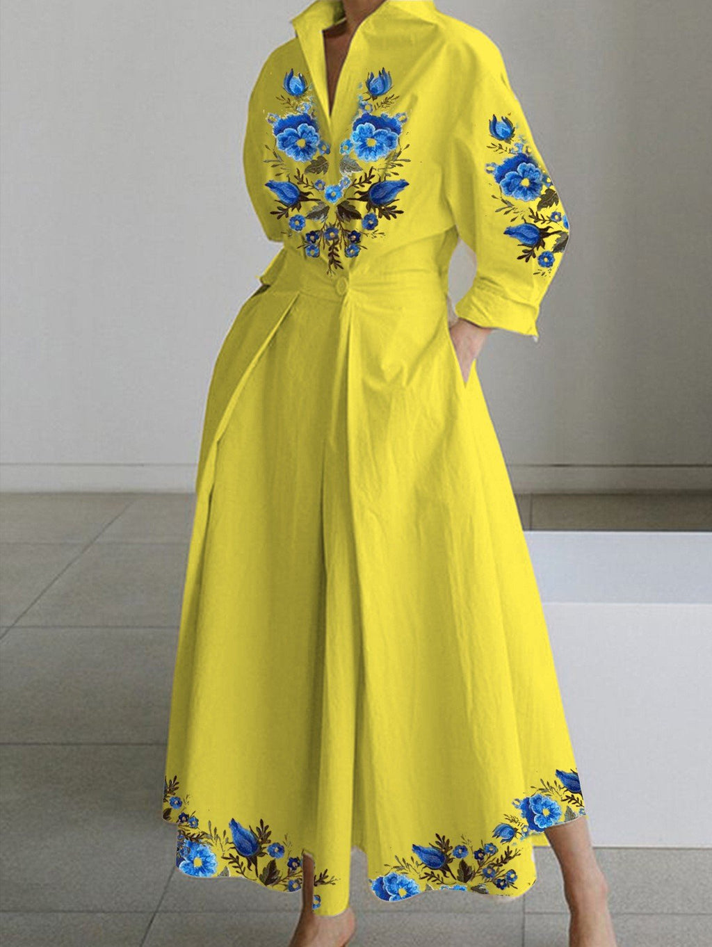 Women's Printed Collar Button Shirt Dress