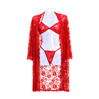 Women's Lace Lingerie Plus Size 3 Piece Set Women's Lingerie Unbranded Red L