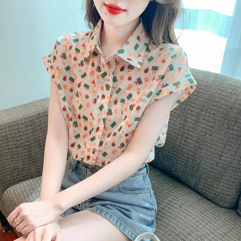 Women's Geometric Print Chiffon Shirt ILLUSION CO