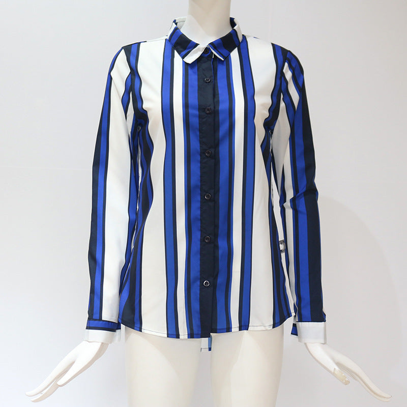 Women's Striped Chiffon Long Sleeve Shirt