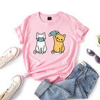 Women's Cartoon Cat Short Sleeve T Shirt