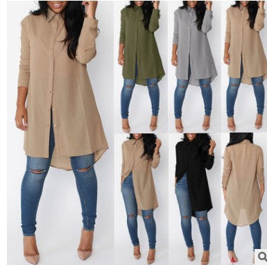 Women's Irregular Long Sleeve Chiffon Shirt