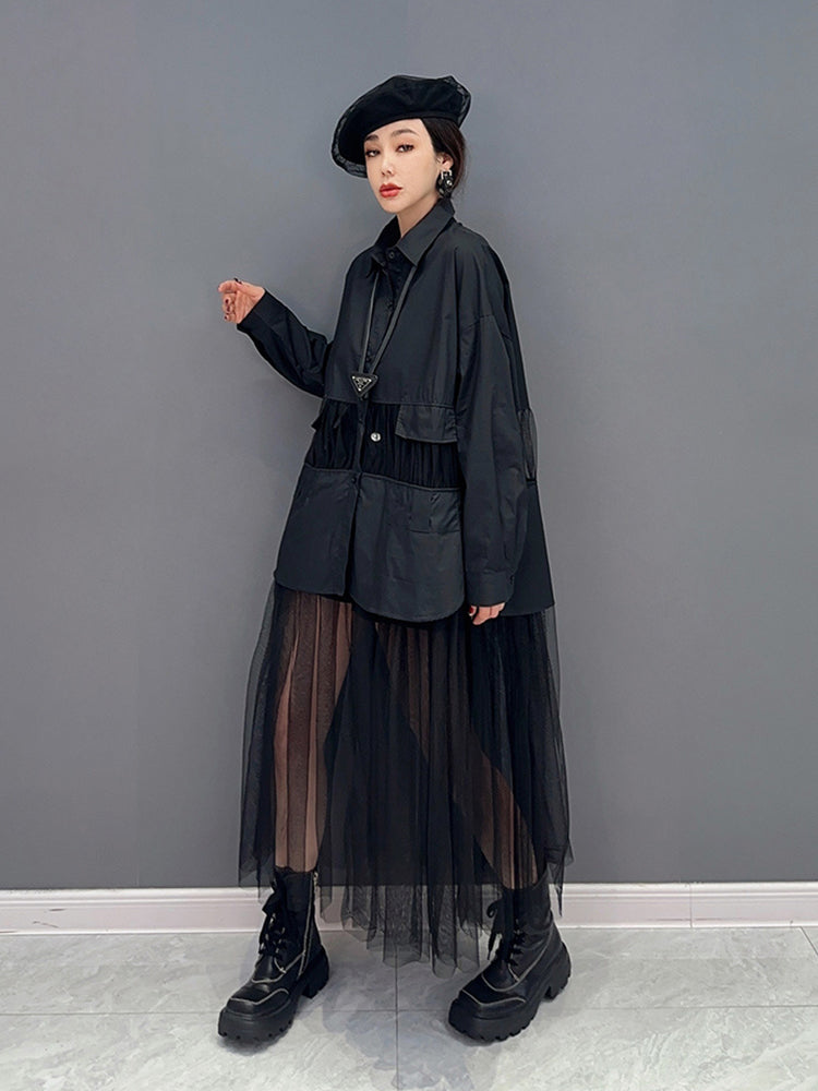 Women's Mesh Spliced Shirt Dress