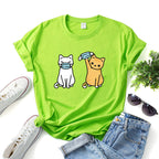 Women's Cartoon Cat Short Sleeve T Shirt