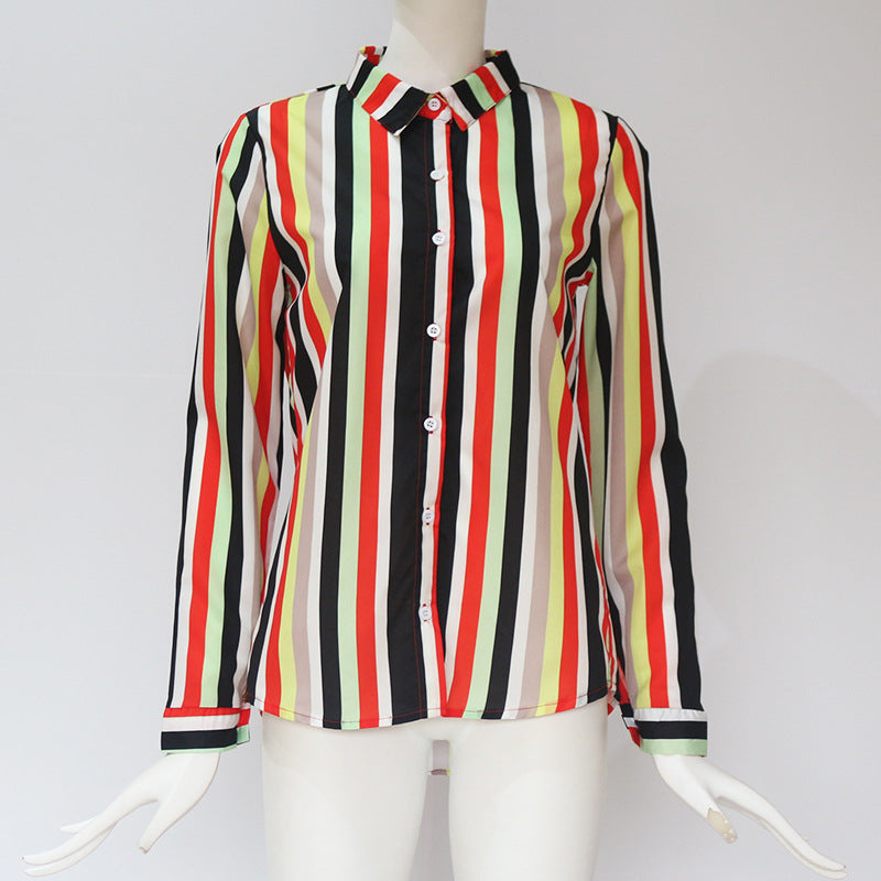 Women's Striped Chiffon Long Sleeve Shirt
