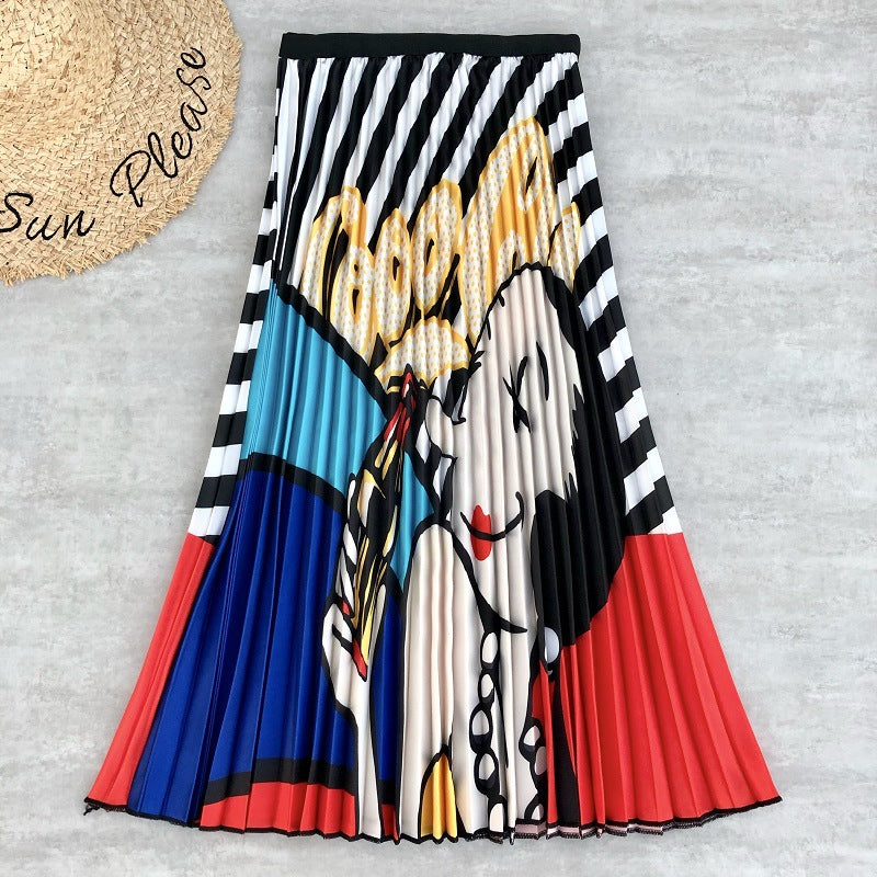 Women's Rainbow Print Pleated Skirt