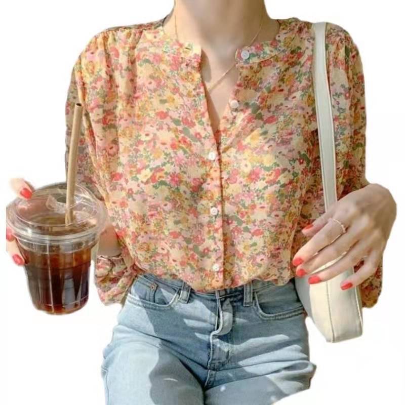 Women's Floral Chiffon Long Sleeve Shirt