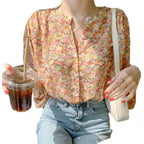 Women's Floral Chiffon Long Sleeve Shirt