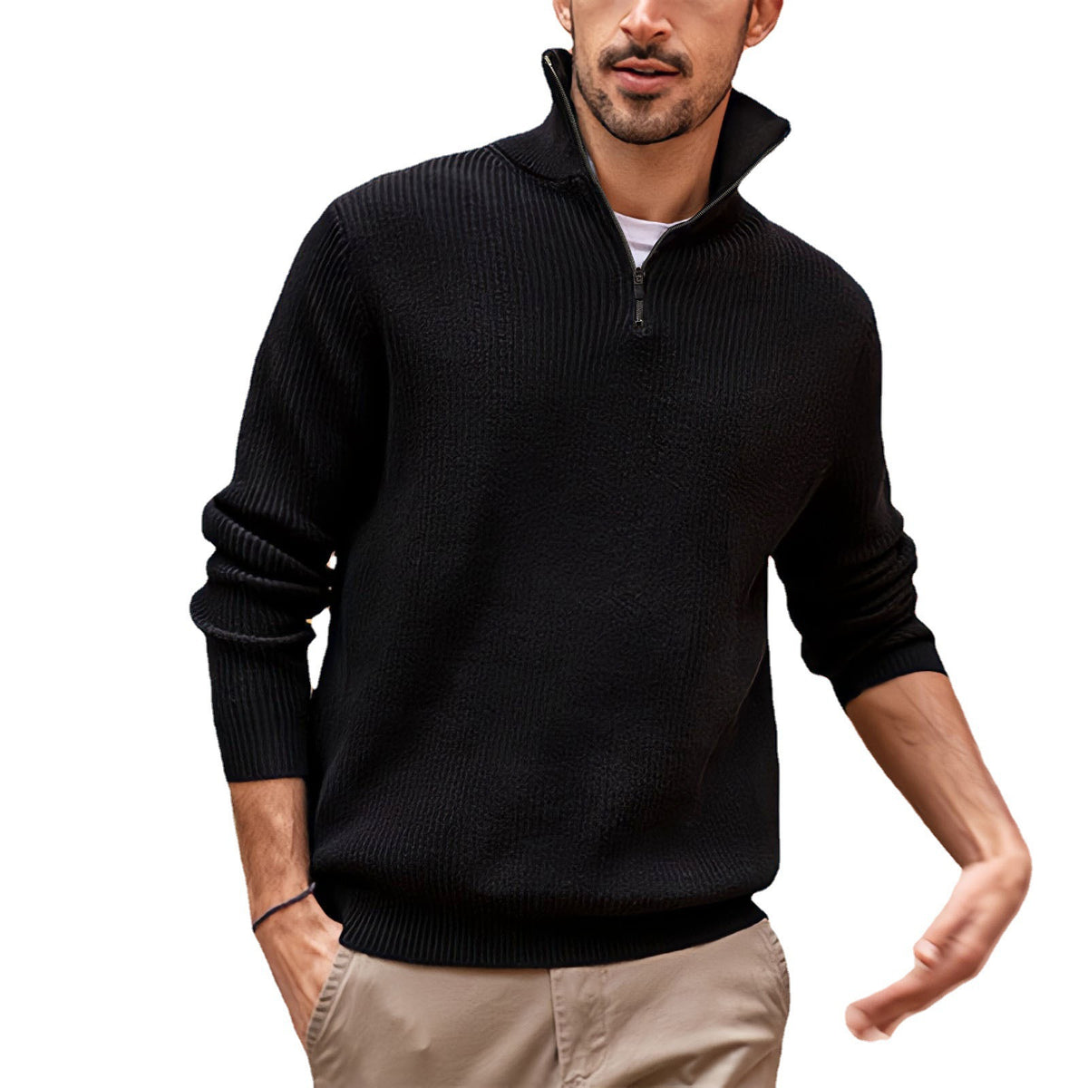 Men's Versatile Polo Zipper Turtleneck Tops