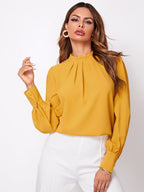 Women's Pleated Stand Collar Chiffon Shirt