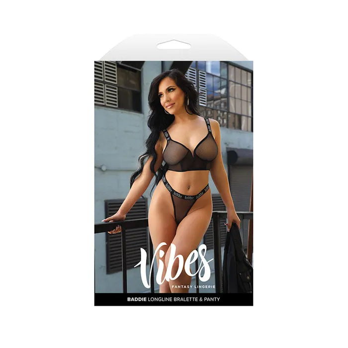 Fantasy Lingerie VIBES BADDIE Longline Bralette & Panty Black Fantasy Lingerie