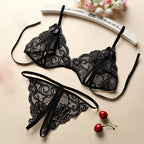 Women's Lace Three Piece Open Crotch Lingerie Set Women's Lingerie Unbranded Black One Size