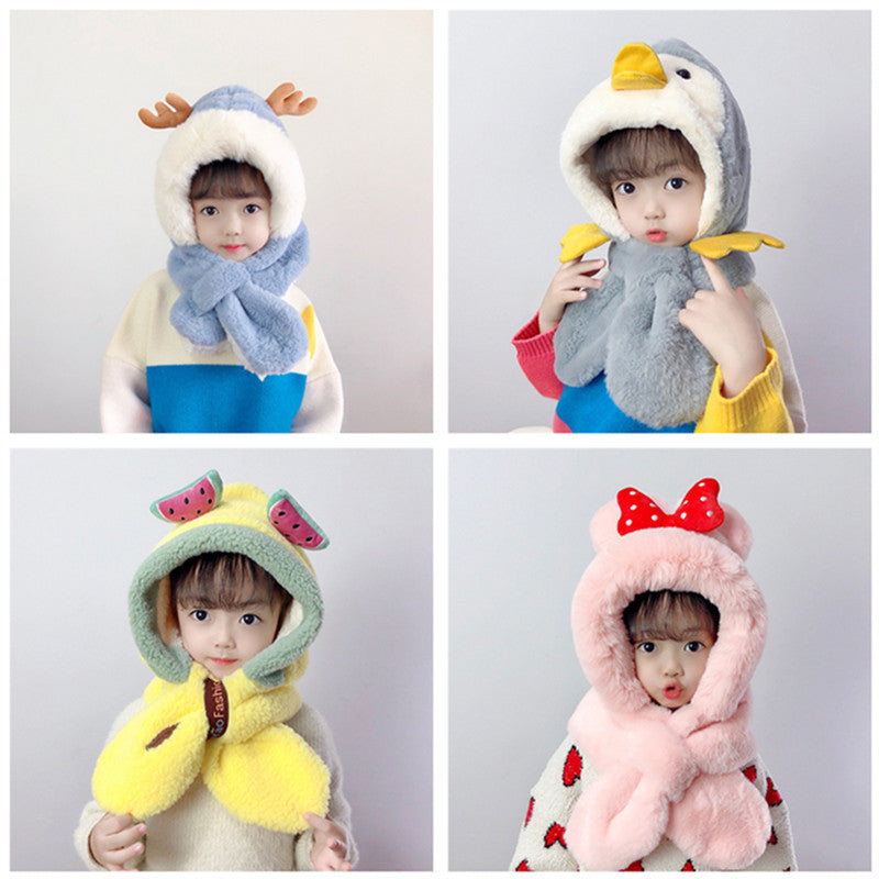 Children's Thick Warm Scarves And Hats With Cute Designs