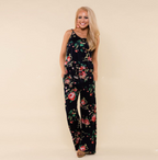 Women's Floral Jumpsuit, Loose Fit Long Pants, Strap Jumpsuit