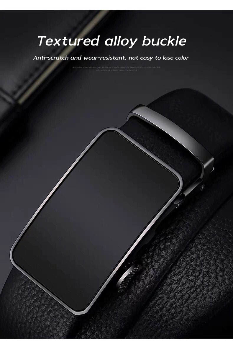 Men's Cowhide Leather Belt with Automatic Buckle
