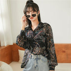 Women's Lapel Lantern Sleeve Shirt