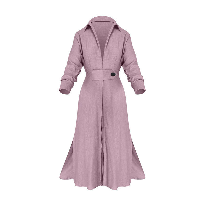 Women's Elegant Long Sleeved Waisted Shirt Dress
