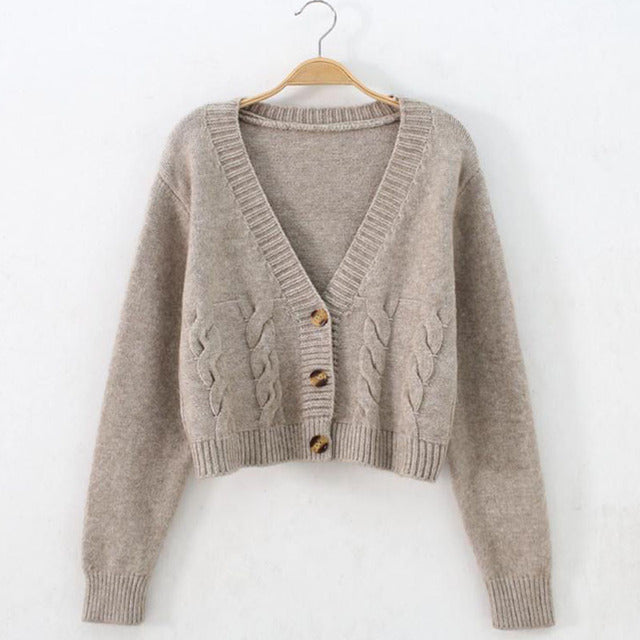 Women's Solid Short Cardigan Sweater Tops