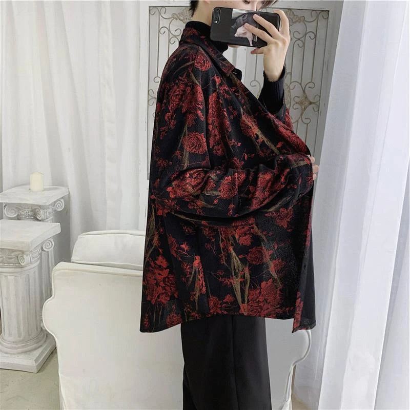 Women's Vintage Chiffon Shirt With Rose Print