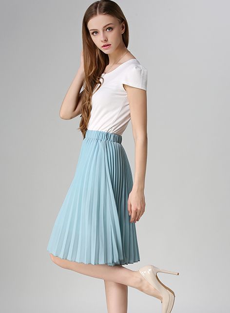Women's Pleated Vintage High Waist Midi Skirt