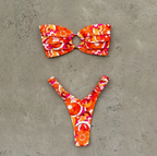 Women's Printed Pleated Bikini Women's Bikini Unbranded Orange S