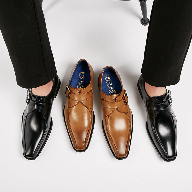 Men's Casual Leather Shoes with Buckle Set