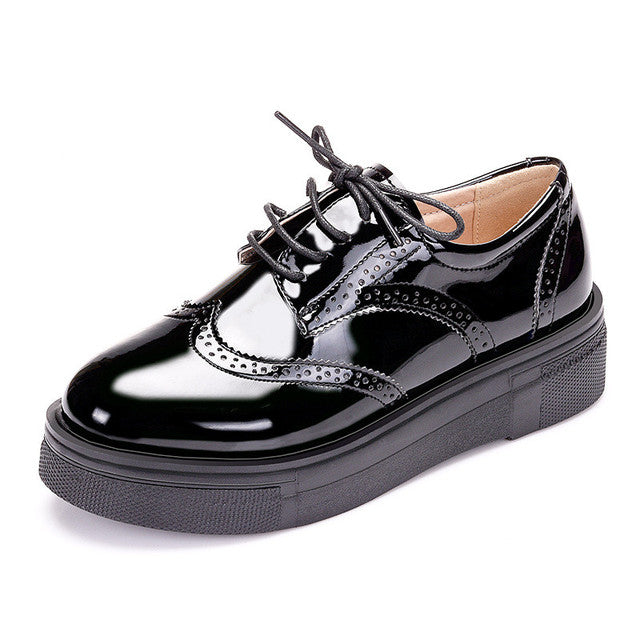 Patent Leather Women's Brogues with Soft Sole Flats