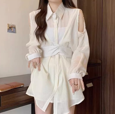 Women's Lapel Halter Shirt Dress