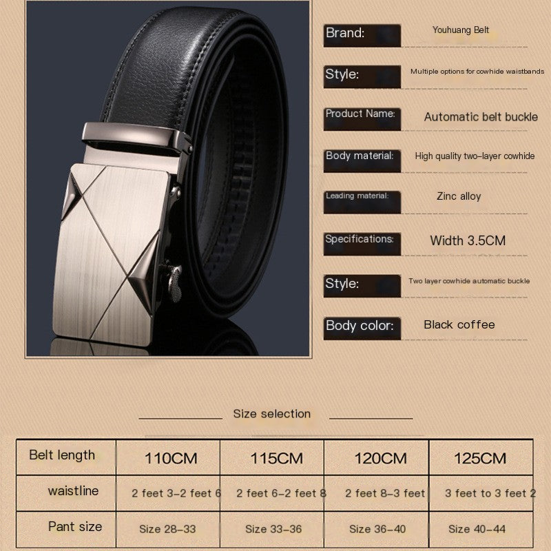 Men's Premium Leather Belt with Automatic Buckle Men's Belt Unbranded