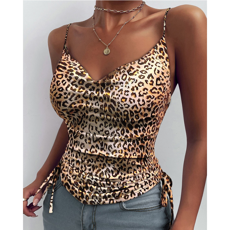 Women's V Neck Spaghetti Strap Camisole Tops Women's Tops & T-shirt Unbranded Leopard Print M