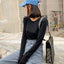 Women's Slim Fitted Long Sleeve Viscose Crew Neck Tops Women's Tops & T-shirt Unbranded Black M