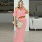 Women's Knitted Crochet Two Piece Skirt Set