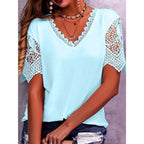 Women's V Neck Loose Short Sleeve Tops Women's Tops & T-shirt Unbranded Light Blue L