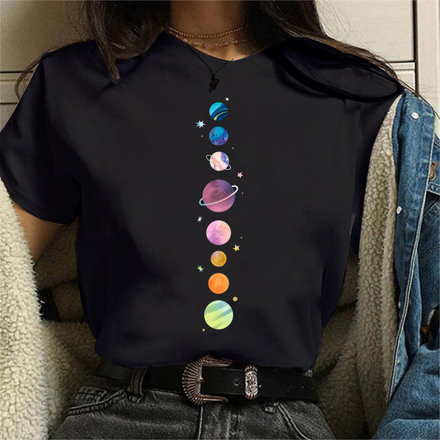 Women's Aesthetic Universe Planets Graphic T Shirt