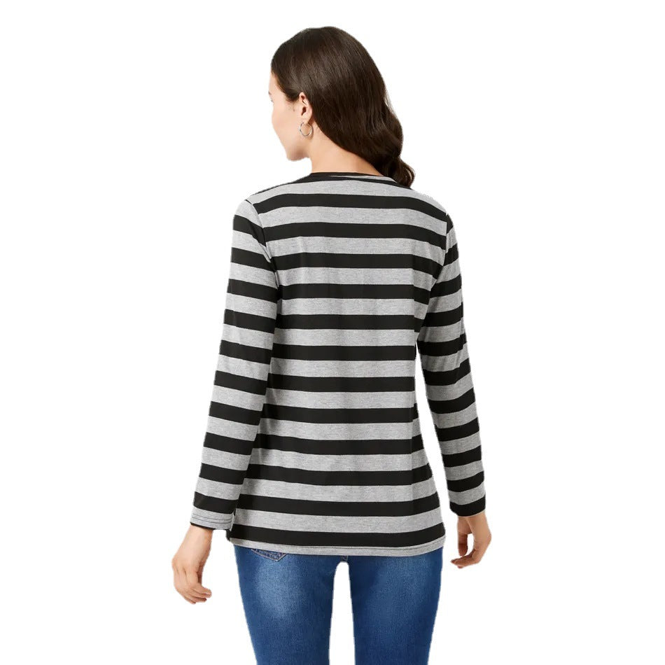 Women's Striped V Neck Maternity Nursing Tops