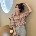 Women's Checkered Puff Sleeve Shirt