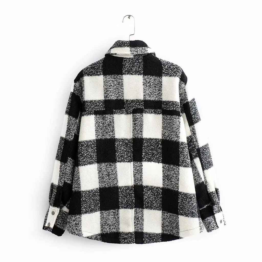 Women's Black & White Plaid Shirt Jacket