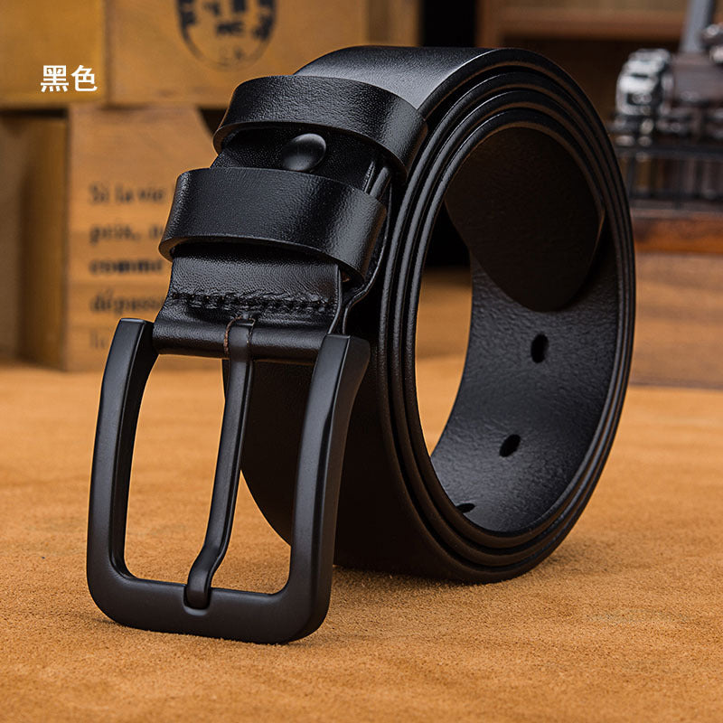 Men's Genuine Leather Belt - Black Simple Design