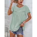 Women's Solid Color Lace Babydoll Short Sleeve Tops