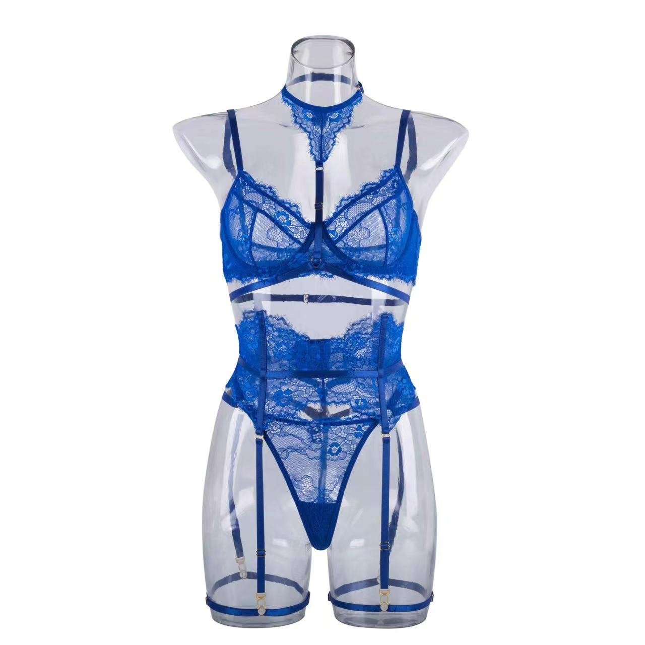 Women's Halter Garter Lingerie Set Women's Lingerie Unbranded Sapphire blue-L
