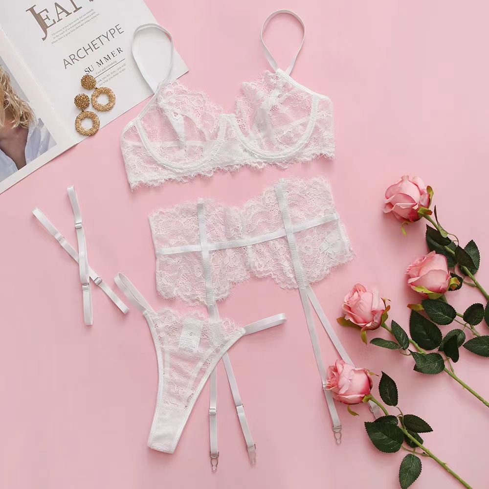 Women's Halter Garter Lingerie Set Women's Lingerie Unbranded White-XL