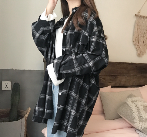 Women's Irregular Plaid Long Sleeve Shirt