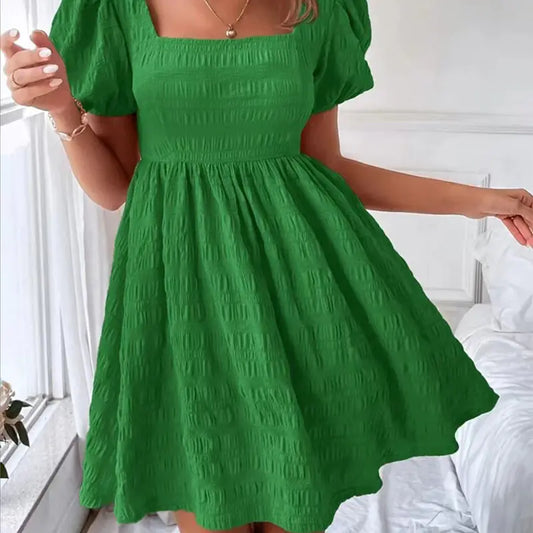 Women's Slim Fit Square Neck Short Sleeve Dress