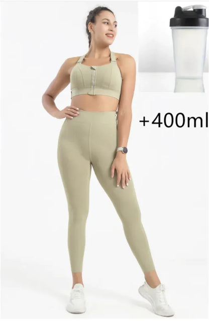 Seamless Wireless Push Up Sports Bra With A Bottle