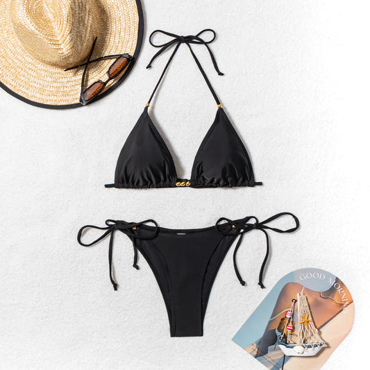 Women's Metal Bead Split Bikini Swimsuit