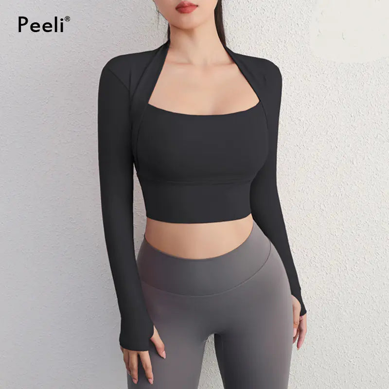 Women's Yoga Fitness Activewear Faux Two Piece Tops