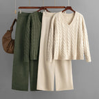V-Neck Wool Cashmere Knitted Set