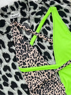 Women's Two Tone Backless Deep V Bikini Swimsuit