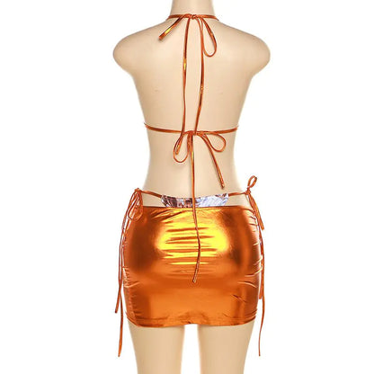 Women's Mexican Sunrise Metallic Bikini Cover Up Skirt Set