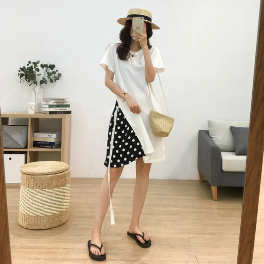 Women's Polka Dot Chiffon Dress With Side Ties